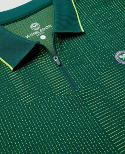 Wimbledon Mens Performance Texture Polo - Green- Polo Shirts