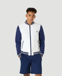 Wimbledon Mens Performance Varsity Jacket - White & Navy- Jackets & Coats