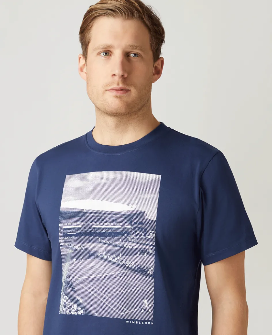 Wimbledon Mens Photo Print T-Shirt - Navy- T-Shirts