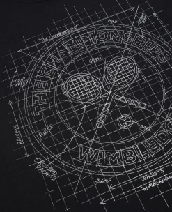 Wimbledon Mens Sketch Logo T-Shirt - Black- T-Shirts