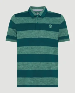 Wimbledon Mens Striped Polo Green & Lime- Polo Shirts