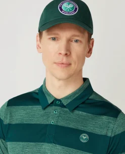 Wimbledon Mens Striped Polo Green & Lime- Polo Shirts