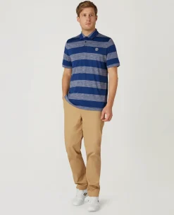 Wimbledon Mens Striped Polo Navy & White- Polo Shirts
