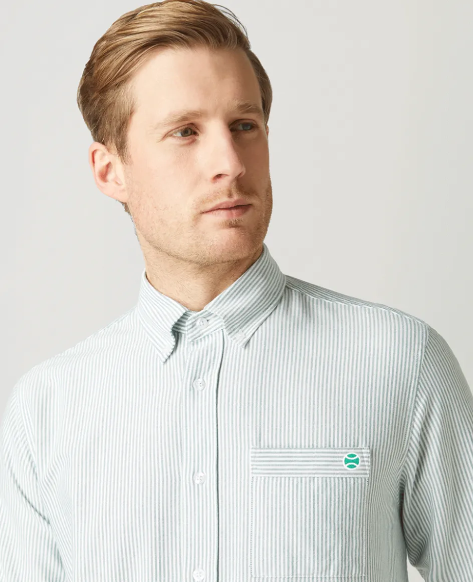Wimbledon Mens Stripe Shirt - Green- Shirts