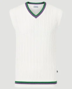 Wimbledon Men's Tank Cable Knit - White- Knitwear