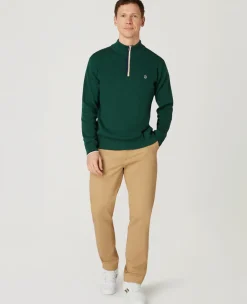 Wimbledon Mens 1/4 Zip Knit - Green- Knitwear