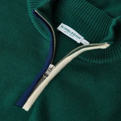 Wimbledon Mens 1/4 Zip Knit - Green- Knitwear