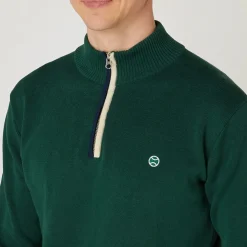 Wimbledon Mens 1/4 Zip Knit - Green- Knitwear