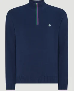 Wimbledon Mens 1/4 Zip Knit - Navy- Knitwear