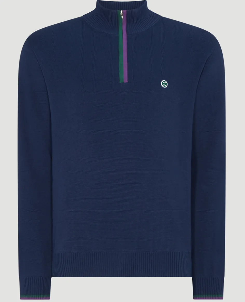Wimbledon Mens 1/4 Zip Knit - Navy- Knitwear