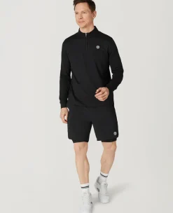 Wimbledon Mens 1/4 Zip Longsleeve Top - Black- Sweatshirts & Hoodies|Sweatshirts & Hoodies