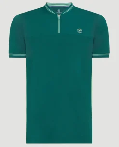 Wimbledon Mens Zip Neck Polo - Green- Polo Shirts