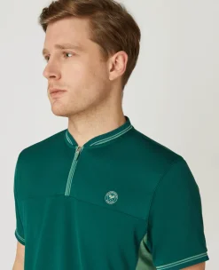 Wimbledon Mens Zip Neck Polo - Green- Polo Shirts