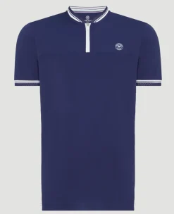 Wimbledon Mens Zip Neck Polo Navy & White- Polo Shirts
