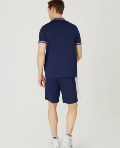 Wimbledon Mens Zip Neck Polo Navy & White- Polo Shirts