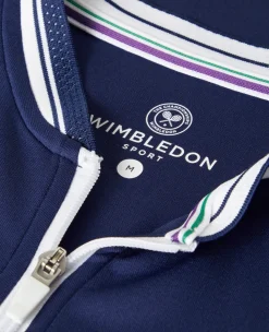 Wimbledon Mens Zip Neck Polo Navy & White- Polo Shirts