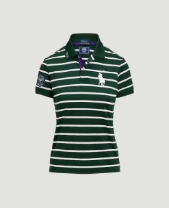 Wimbledon Polo Ralph Lauren Greenswoman Striped Polo Shirt - Green-Women Tops & T-Shirts