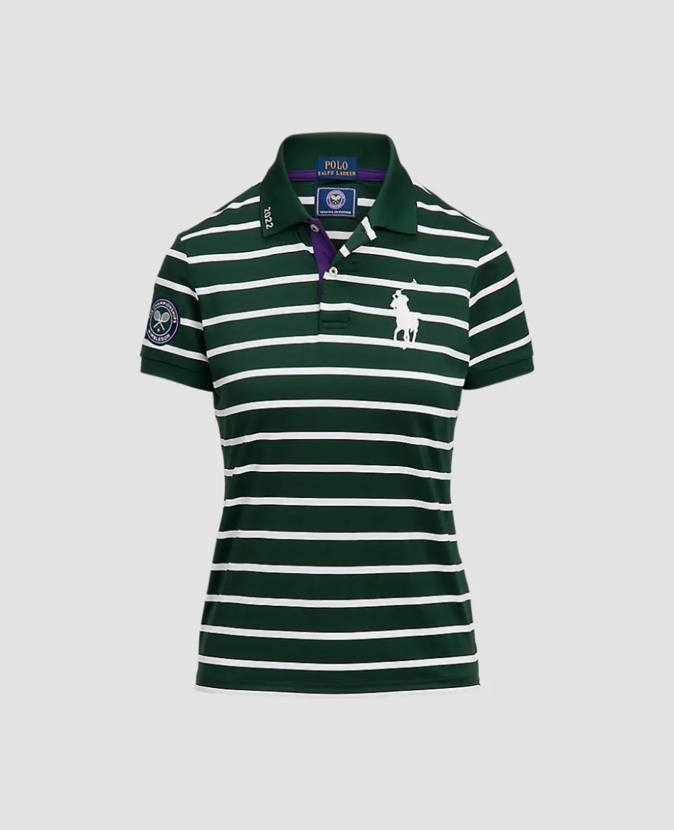 Wimbledon Polo Ralph Lauren Greenswoman Striped Polo Shirt - Green-Women Tops & T-Shirts