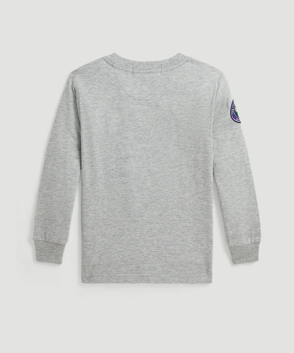Wimbledon Polo Ralph Lauren Kids Cotton Long-Sleeve Graphic T-Shirt - Grey-Kids Tops & T-Shirts