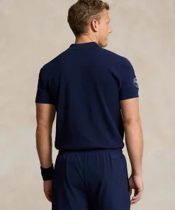 Wimbledon Polo Ralph Lauren Mens Cotton Polo-Collar Sweater - Navy- Knitwear