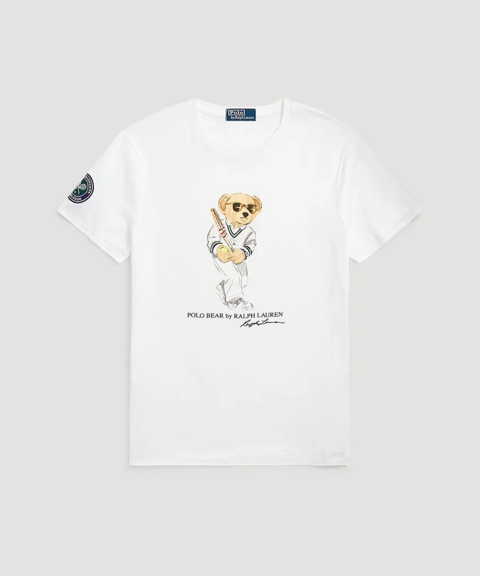 Wimbledon Polo Ralph Lauren Mens Custom Slim Polo Bear T-Shirt - White- T-Shirts