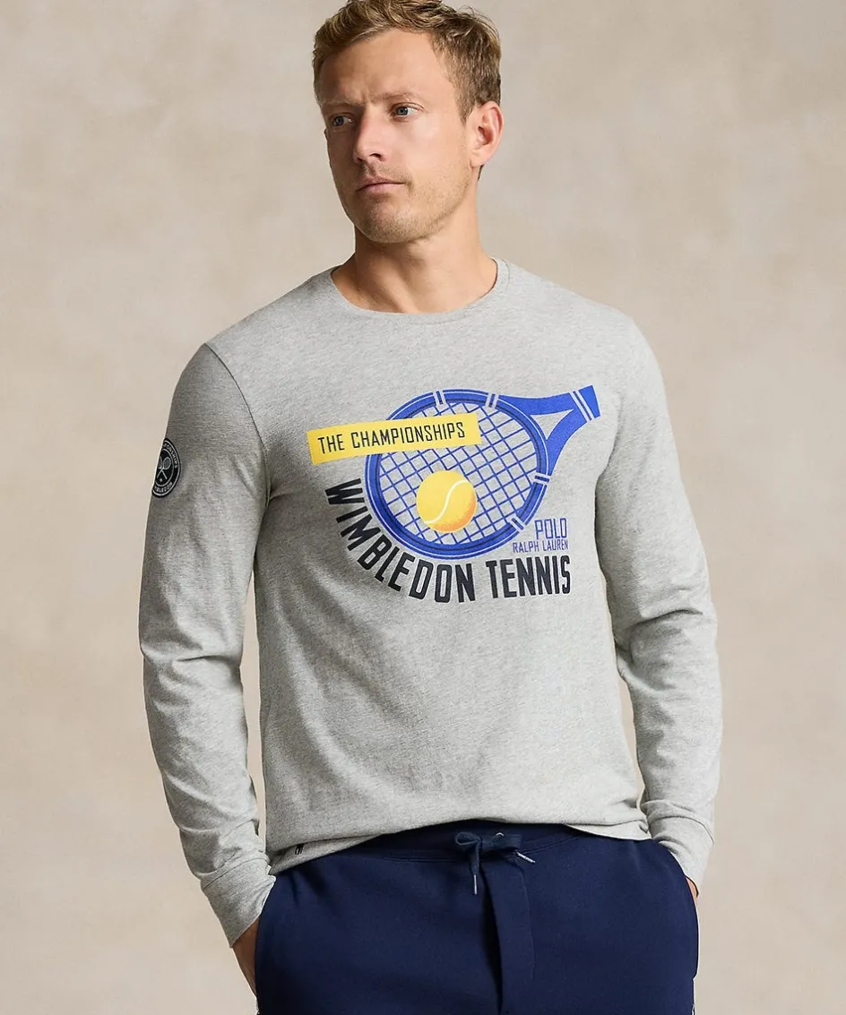 Wimbledon Polo Ralph Lauren Mens Custom Slim Fit T-Shirt - Grey- T-Shirts