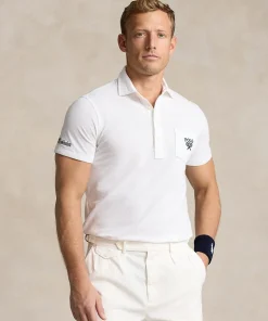 Wimbledon Polo Ralph Lauren Mens Custom Slim Fit Polo Shirt - White- Polo Shirts
