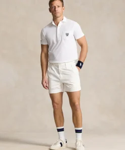 Wimbledon Polo Ralph Lauren Mens Custom Slim Fit Polo Shirt - White- Polo Shirts