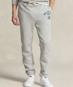 Wimbledon Polo Ralph Lauren Mens Fleece Graphic Sweatpant - Grey- Trousers & Shorts