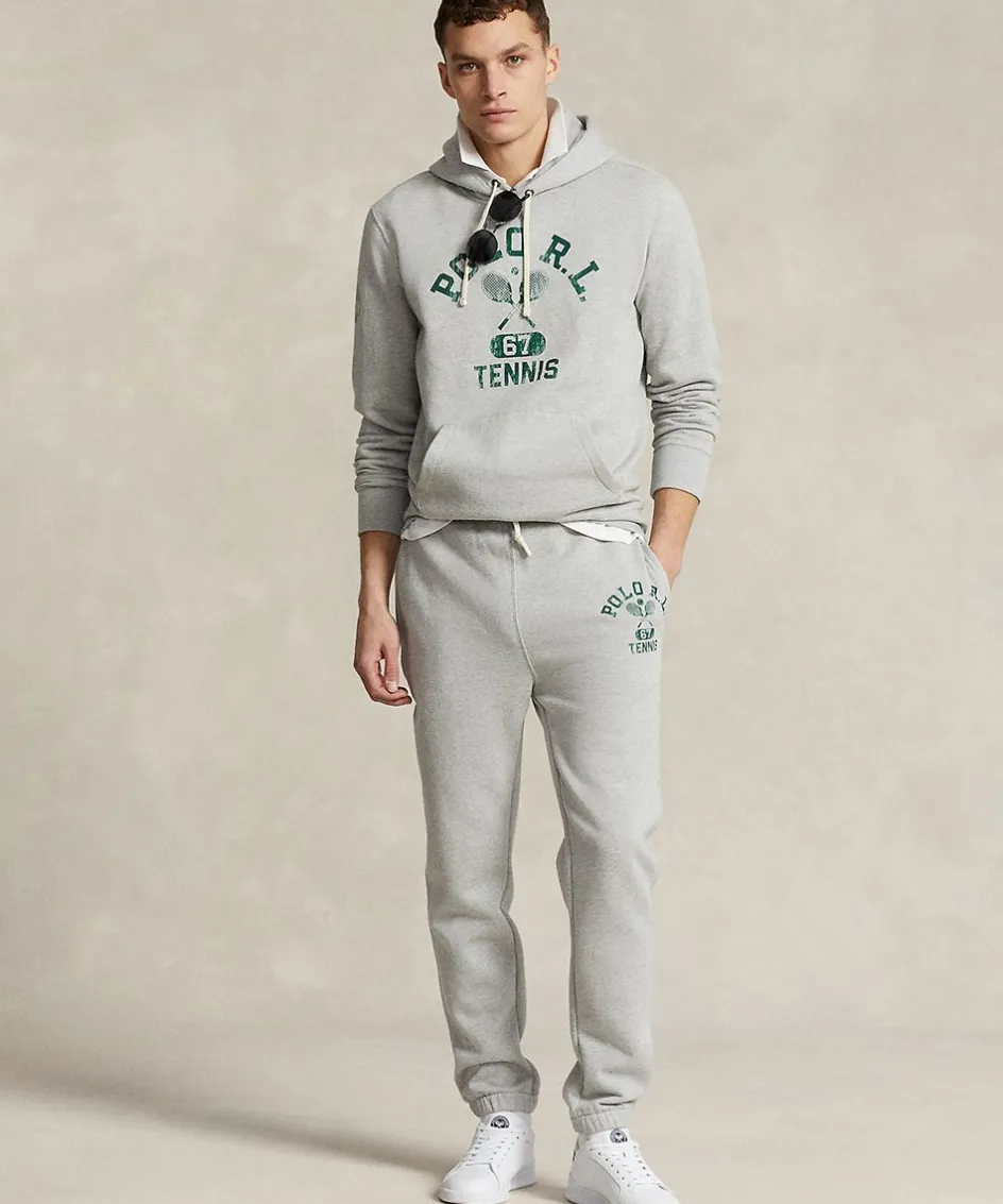 Wimbledon Polo Ralph Lauren Mens Fleece Graphic Sweatpant - Grey- Trousers & Shorts
