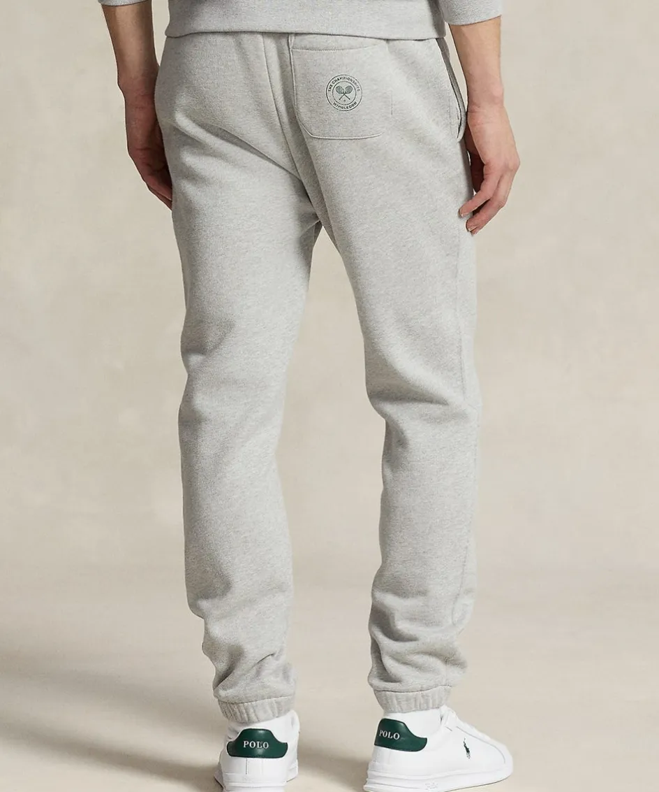 Wimbledon Polo Ralph Lauren Mens Fleece Graphic Sweatpant - Grey- Trousers & Shorts