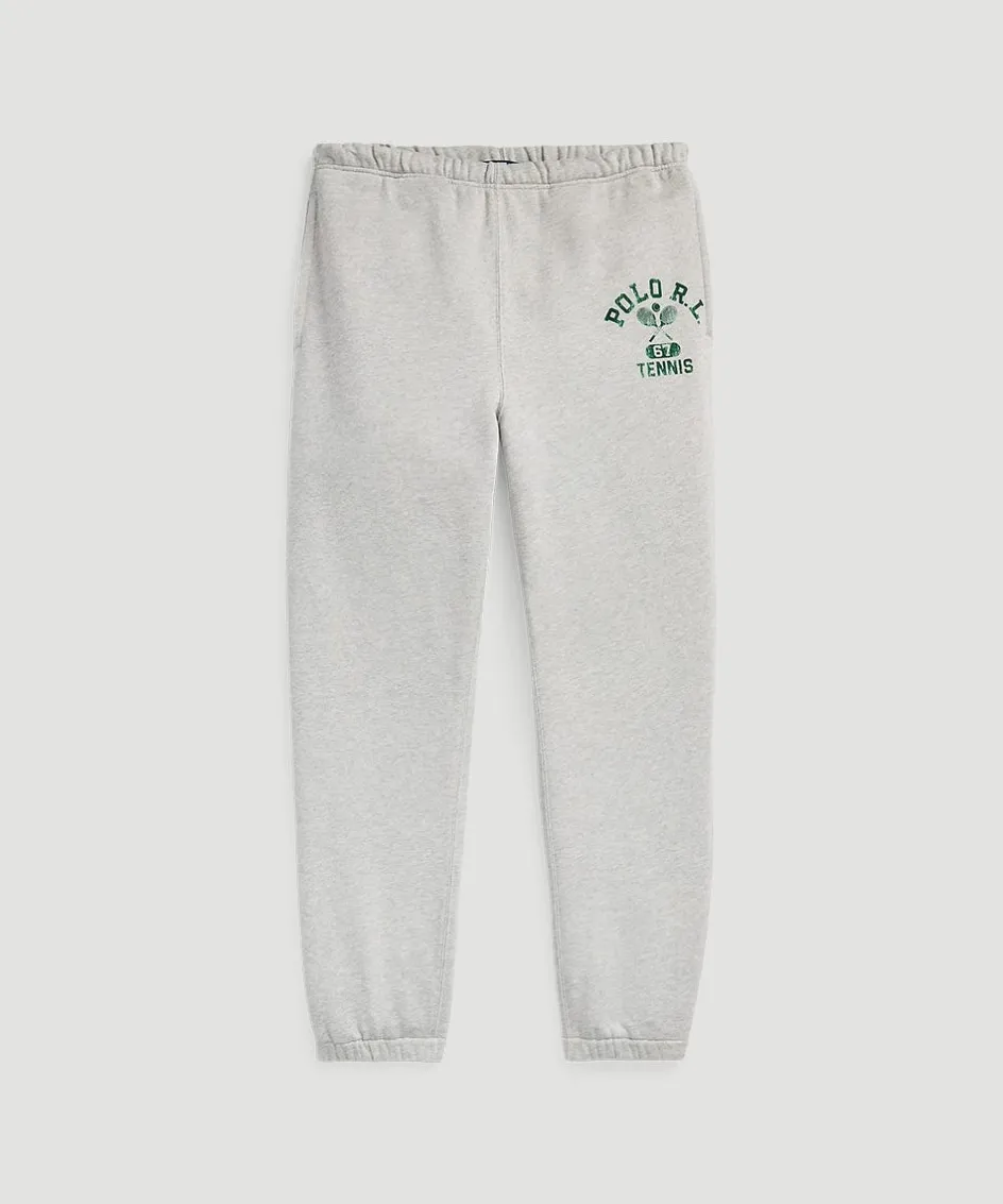 Wimbledon Polo Ralph Lauren Mens Fleece Graphic Sweatpant - Grey- Trousers & Shorts
