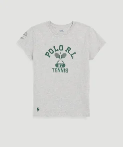 Wimbledon Polo Ralph Lauren Womens Graphic Jersey T-Shirt - Grey-Women Tops & T-Shirts