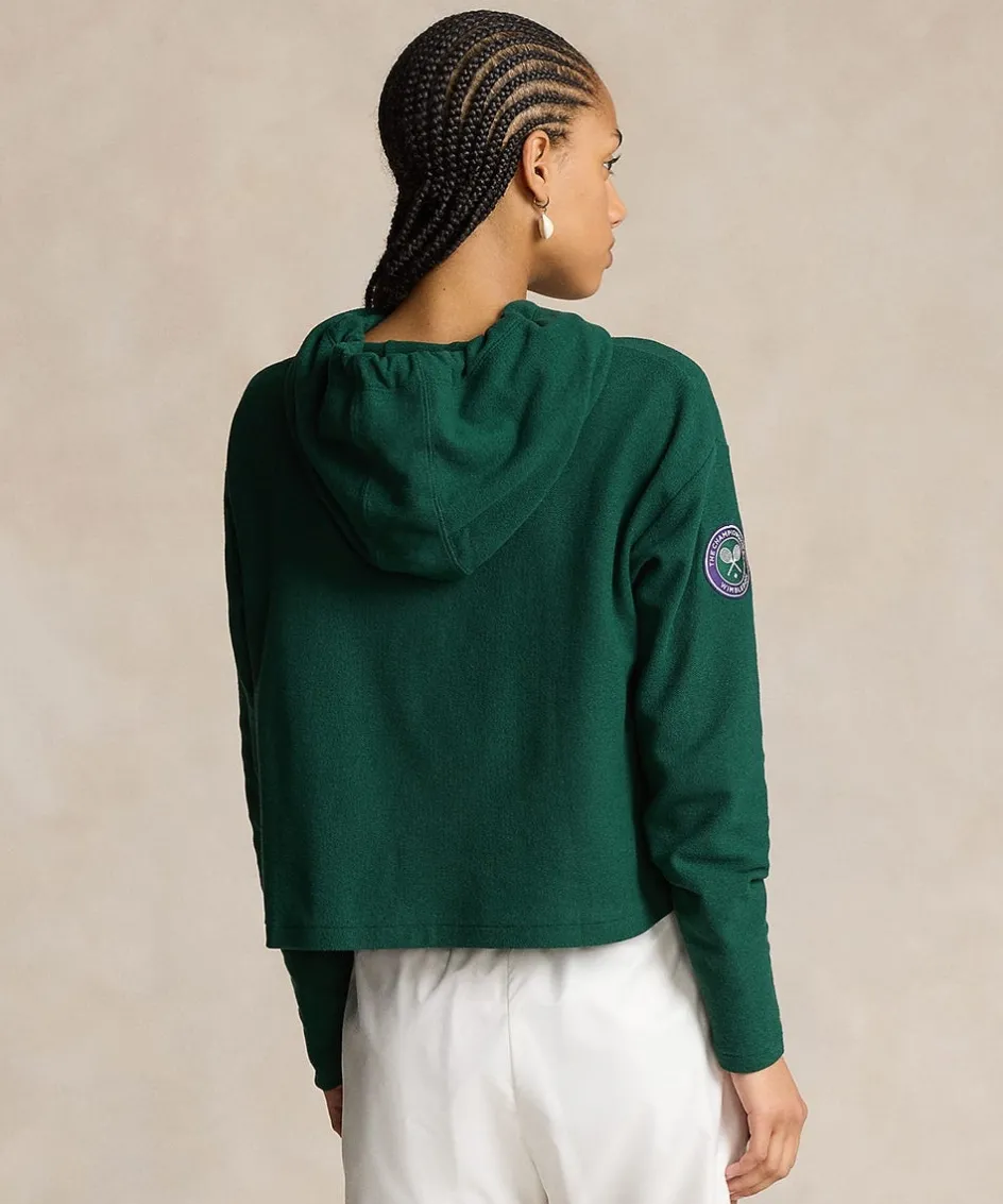 Wimbledon Polo Ralph Lauren Womens Piqué Cropped Hoodie - Green-Women Sweatshirts & Hoodies