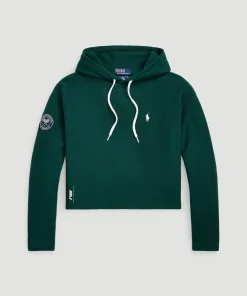 Wimbledon Polo Ralph Lauren Womens Piqué Cropped Hoodie - Green-Women Sweatshirts & Hoodies