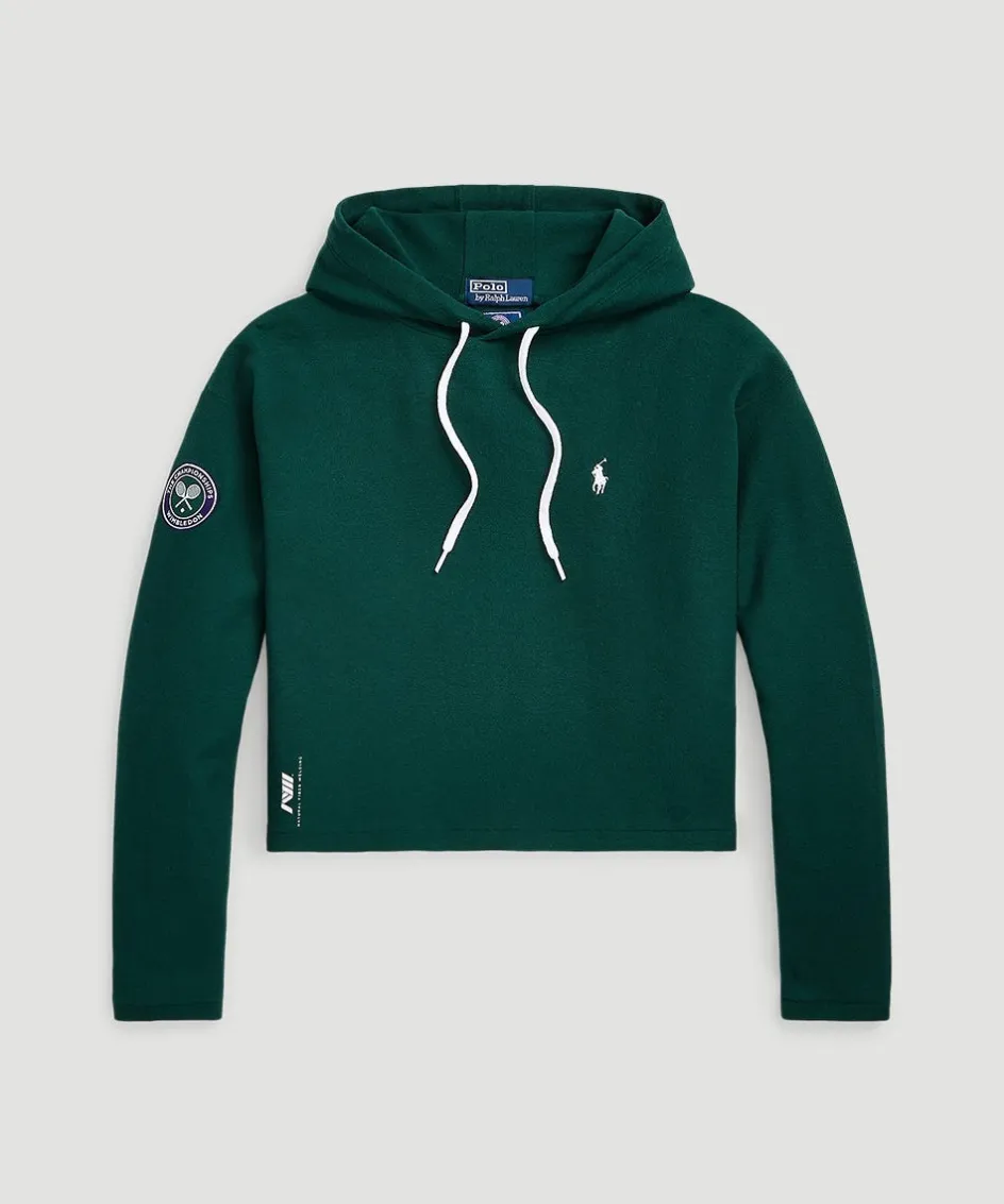 Wimbledon Polo Ralph Lauren Womens Piqué Cropped Hoodie - Green-Women Sweatshirts & Hoodies