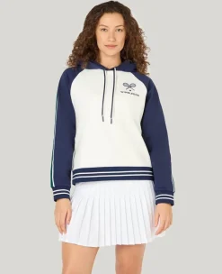 Wimbledon Relaxed Fit Stripe Hoodie in White-Women Sweatshirts & Hoodies