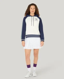 Wimbledon Relaxed Fit Stripe Hoodie in White-Women Sweatshirts & Hoodies