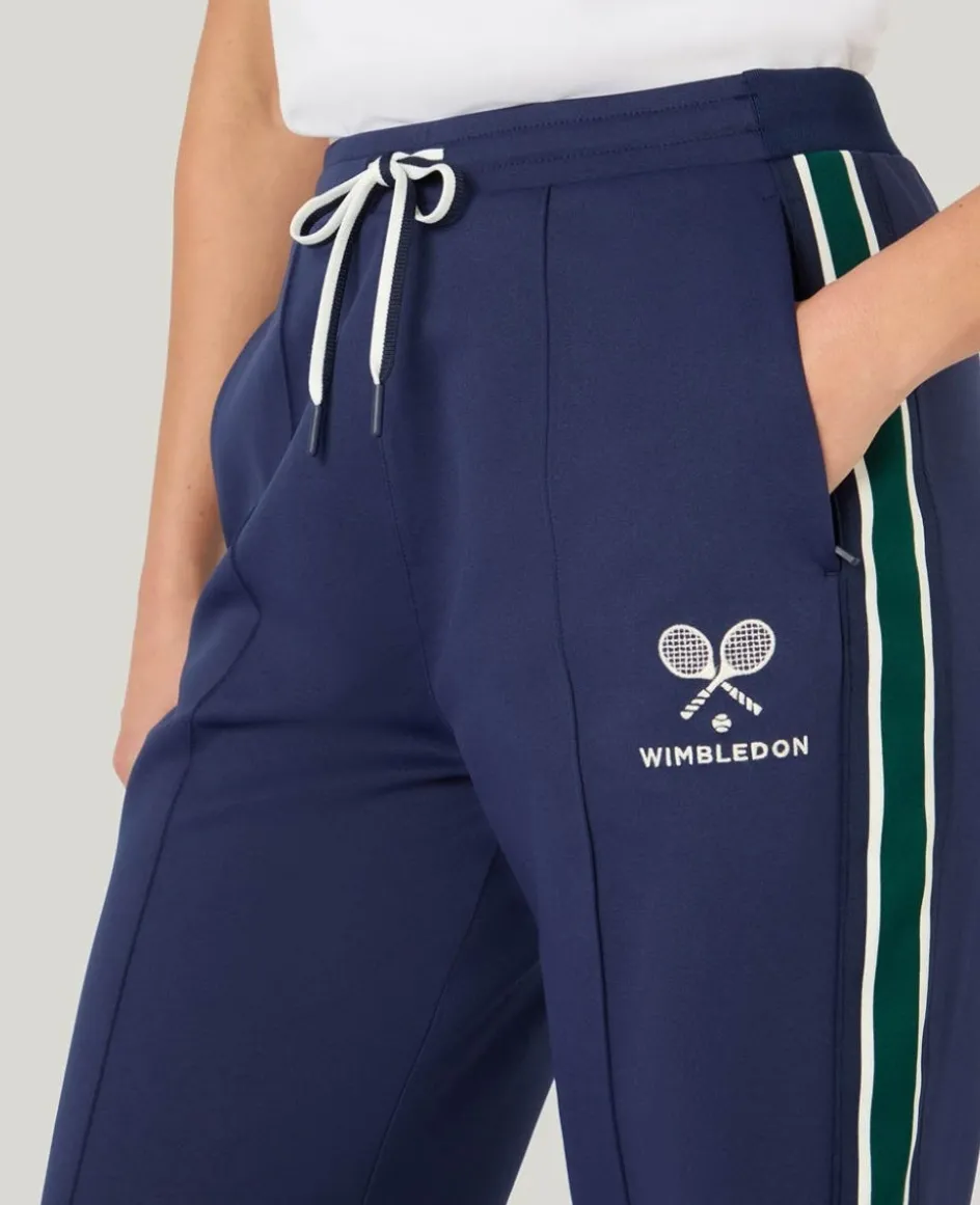 Wimbledon Straight Leg Stripe Track Pants in Navy-Women Trousers & Shorts