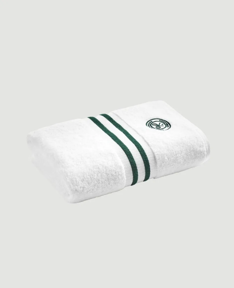 Wimbledon White Cotton Bath and Hand Towel Set with Green Accents- Towels