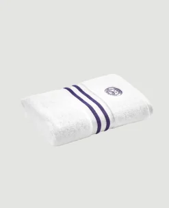 Wimbledon White Cotton Bath and Hand Towel Set with Purple Accents- Towels