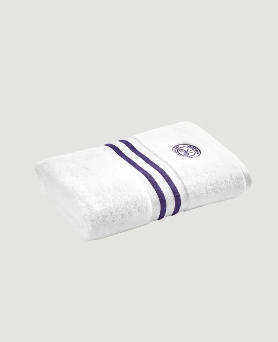 Wimbledon White Cotton Bath and Hand Towel Set with Purple Accents- Towels