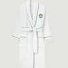Wimbledon White Cotton Terry Towelling Robe with Green Logo- Towels