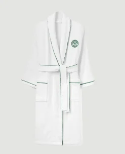 Wimbledon White Cotton Terry Towelling Robe with Green Logo- Towels