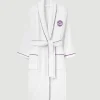 Wimbledon White Cotton Terry Towelling Robe with Purple Logo- Towels