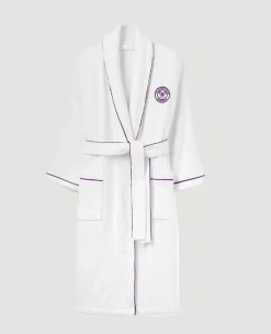 Wimbledon White Cotton Terry Towelling Robe with Purple Logo- Towels