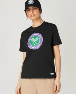 Wimbledon Womens Championships Logo T-Shirt - Black-Women Tops & T-Shirts
