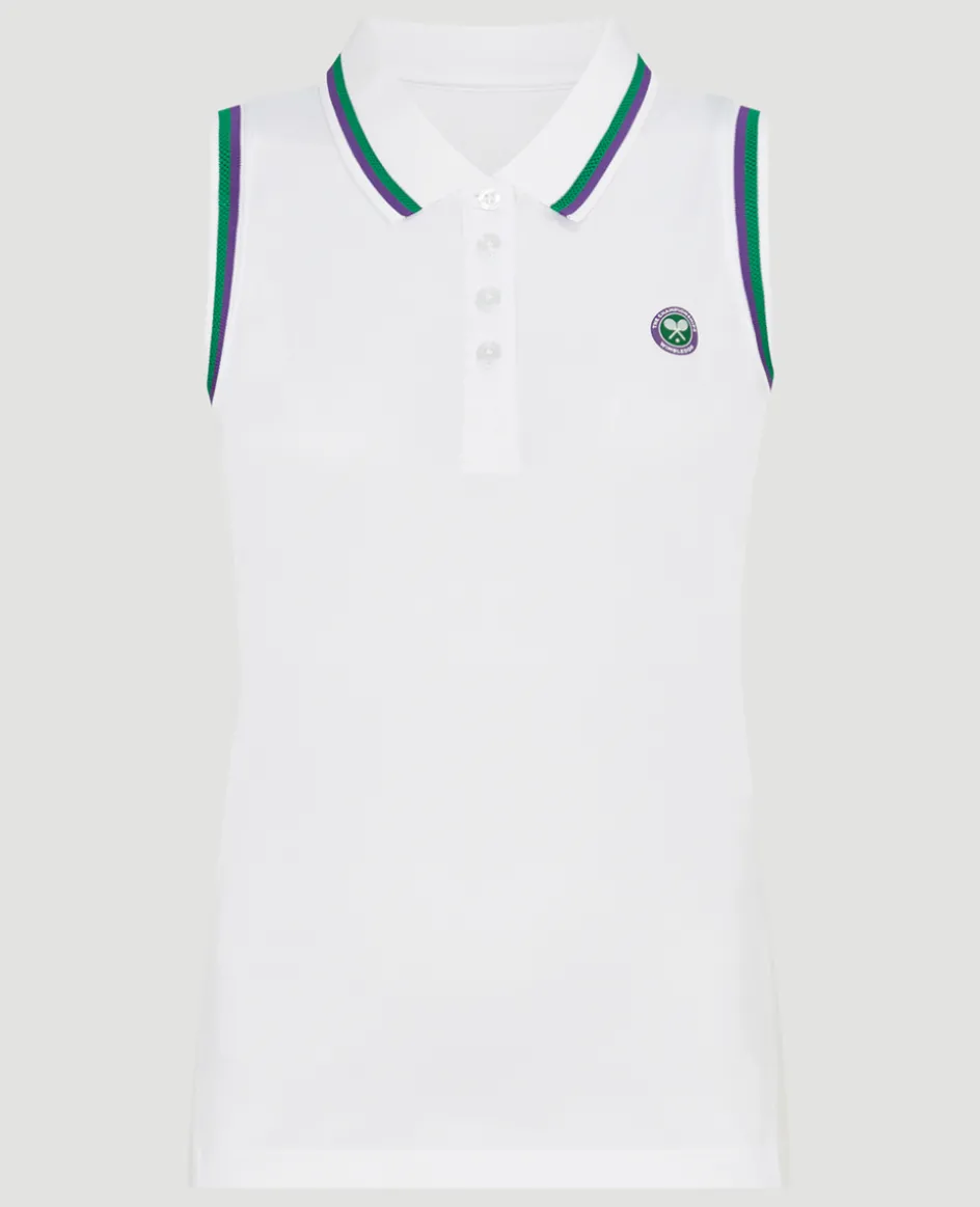 Wimbledon Women's Core Performance Sleeveless Polo - White-Women Tops & T-Shirts|Tops & T-Shirts