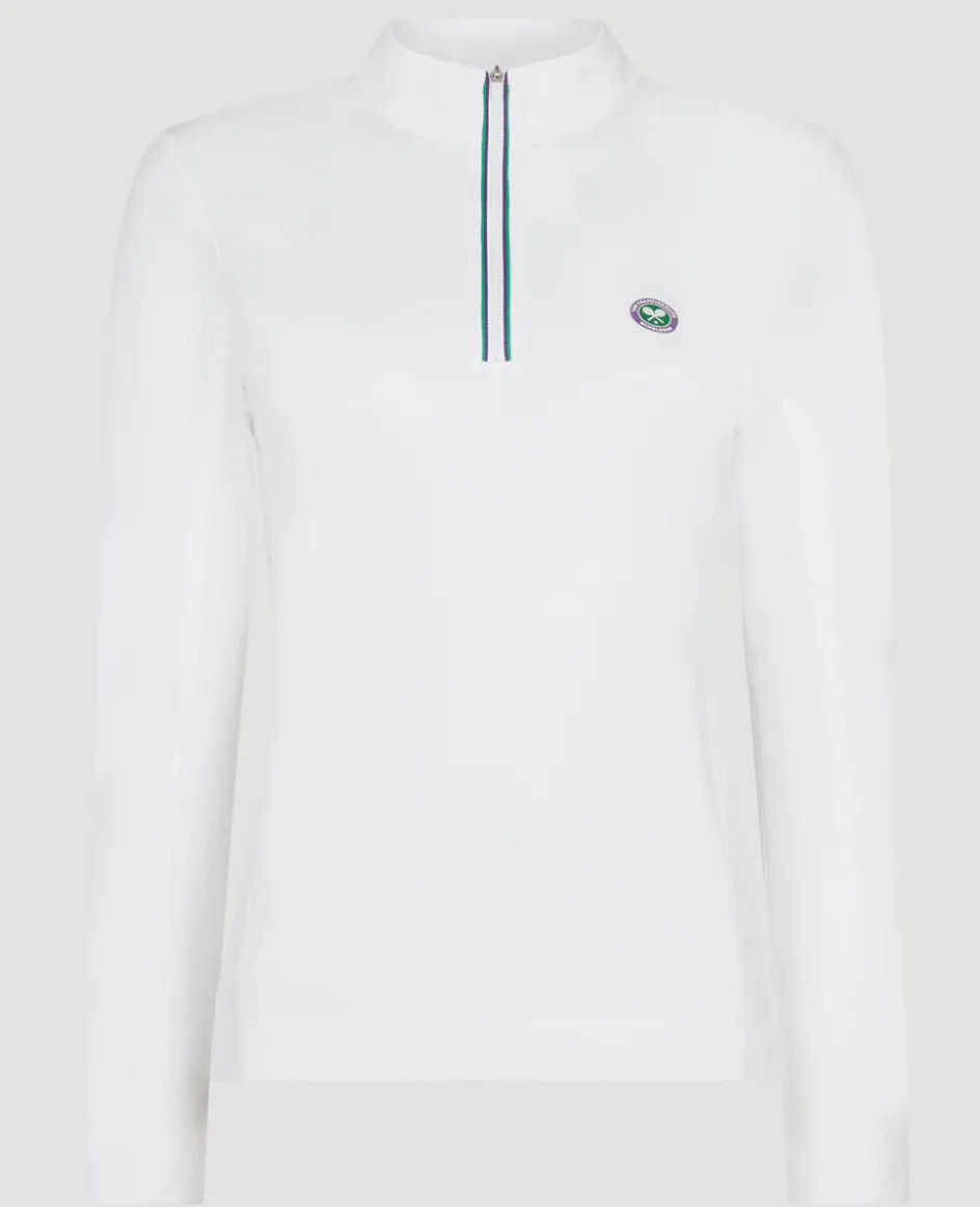 Wimbledon Women's Core Performance 1/4 Zip Training Top - White-Women Sweatshirts & Hoodies|Sweatshirts & Hoodies