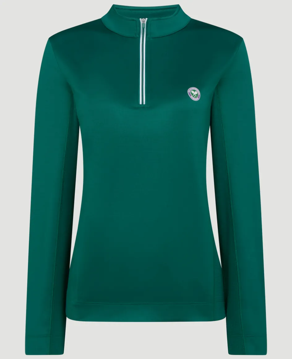 Wimbledon Women's Core Performance 1/4 Zip Training Top - Green-Women Sweatshirts & Hoodies
